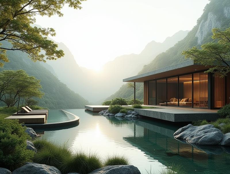 Serene landscape image representing a wellness retreat